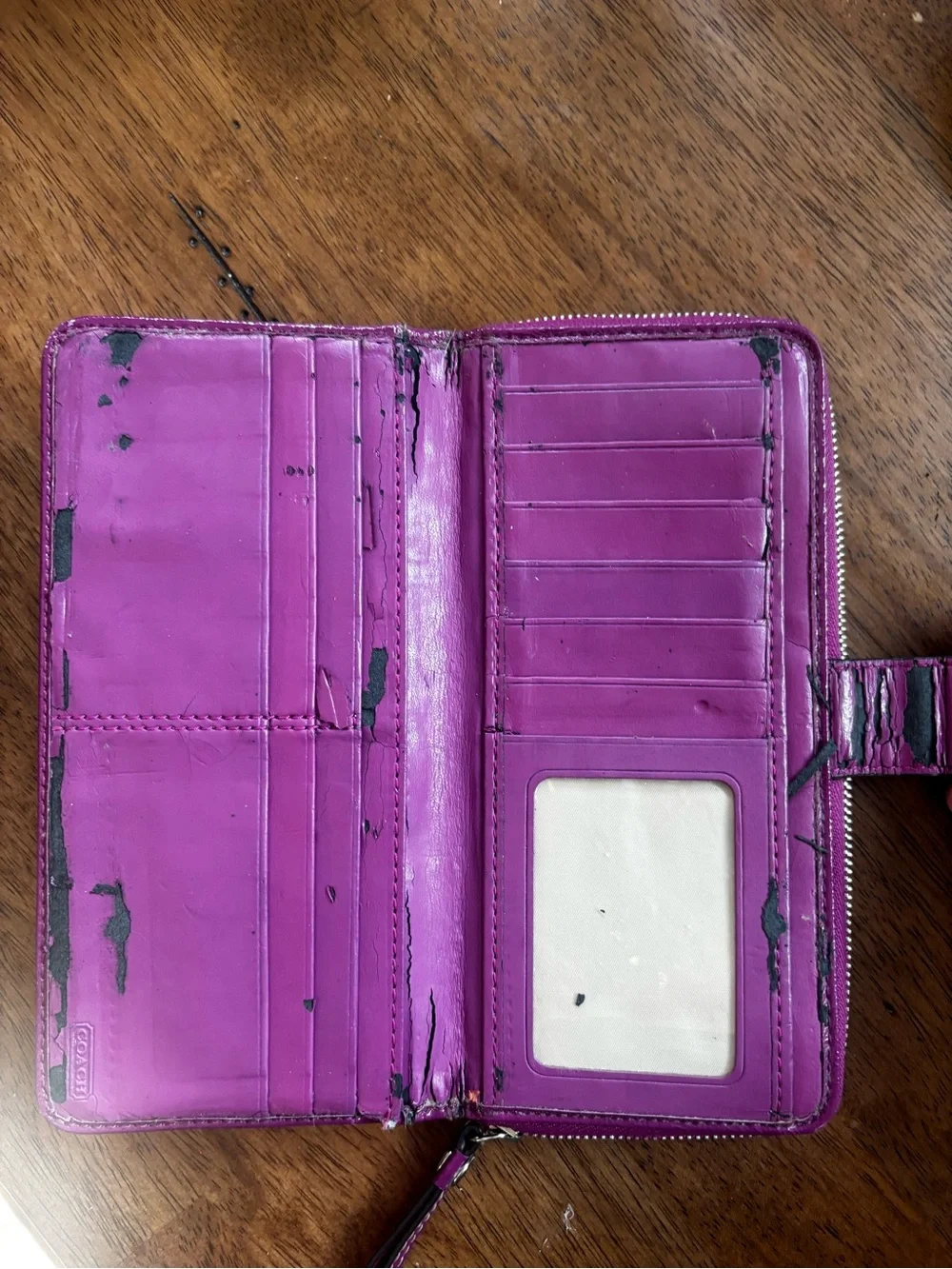 Coach Signature Canvas Purple Stripe Accordion Zip Around Wallet